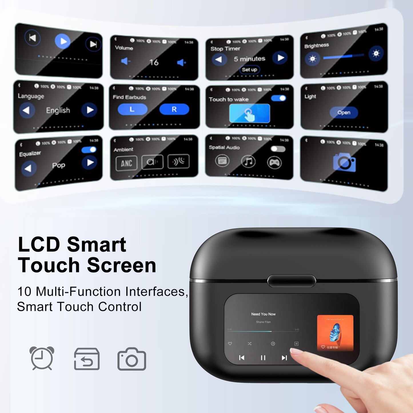 LOBKIN Open Ear Headphones, Clip On Earphones, Wireless Earbud Bluetooth 5.4, Open Ear Earbuds with LED Display and 4GB Memory,Bone Conduction Earbuds Built-in HD Microphone, 36 Hours Playtime