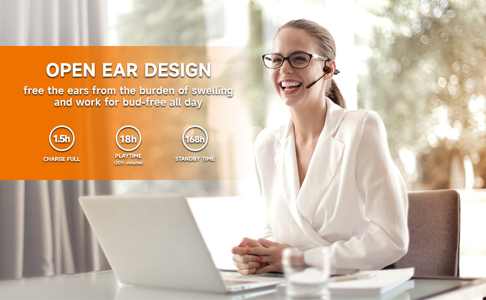 LOBKIN Open Ear Headphones with Mic, Bluetooth Headset with Noise Cancelling Microphone and Multipoint Connect, Wireless Bluetooth 5.3 Headset for Work Call Meeting Driving(Black)