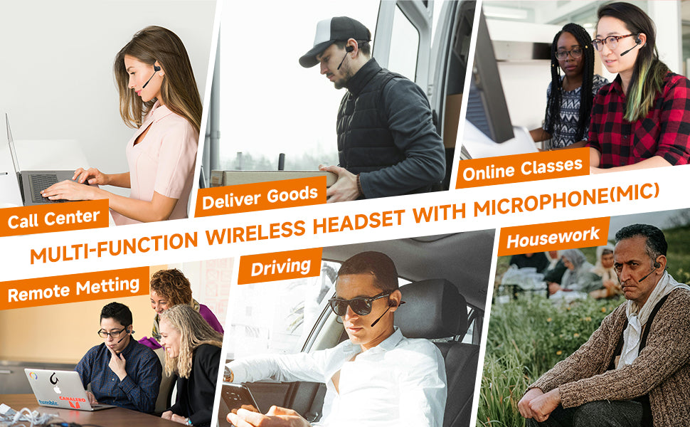 LOBKIN Open Ear Headphones with Mic, Bluetooth Headset with Noise Cancelling Microphone and Multipoint Connect, Wireless Bluetooth 5.3 Headset for Work Call Meeting Driving(Black)