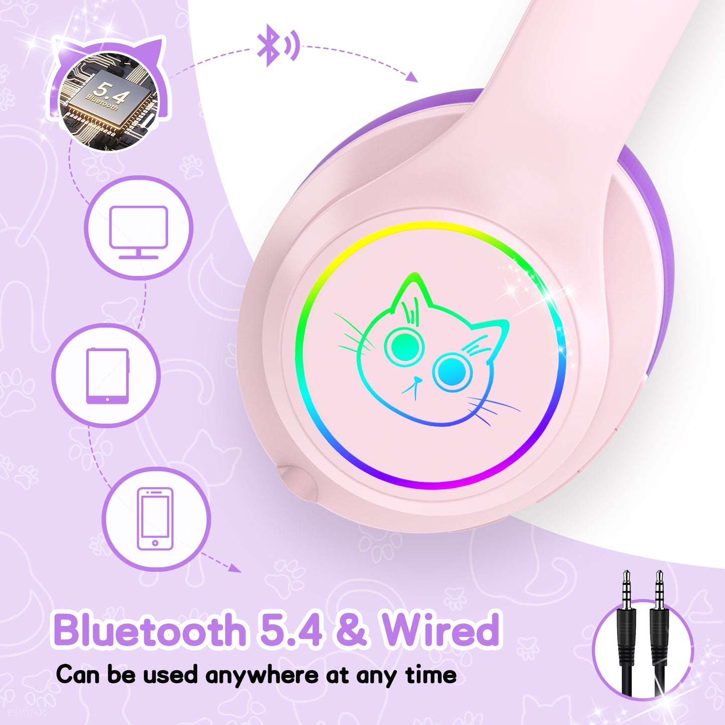 LOBKIN Auriculares Niños con Bolsa, Inalámbricos y con Cable, Auriculares Bluetooth Niños Niñas Plegables Ajustable para Escuela, Viajes