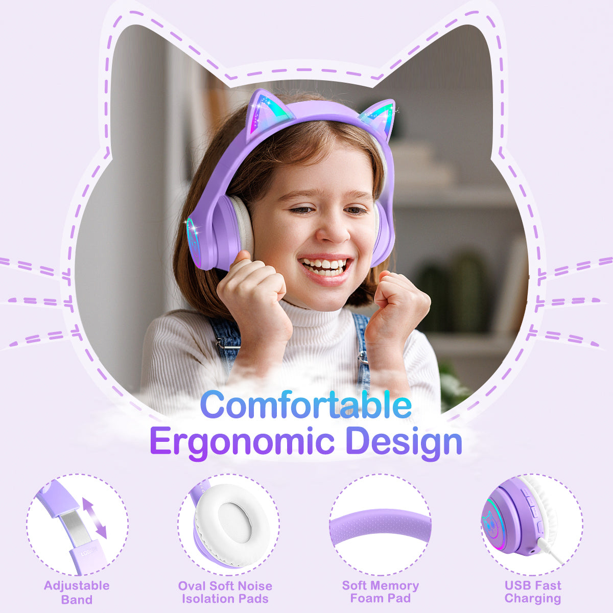 LOBKIN Auriculares Niños con Bolsa, Inalámbricos y con Cable, Auriculares Bluetooth Niños Niñas Plegables Ajustable para Escuela, Viajes