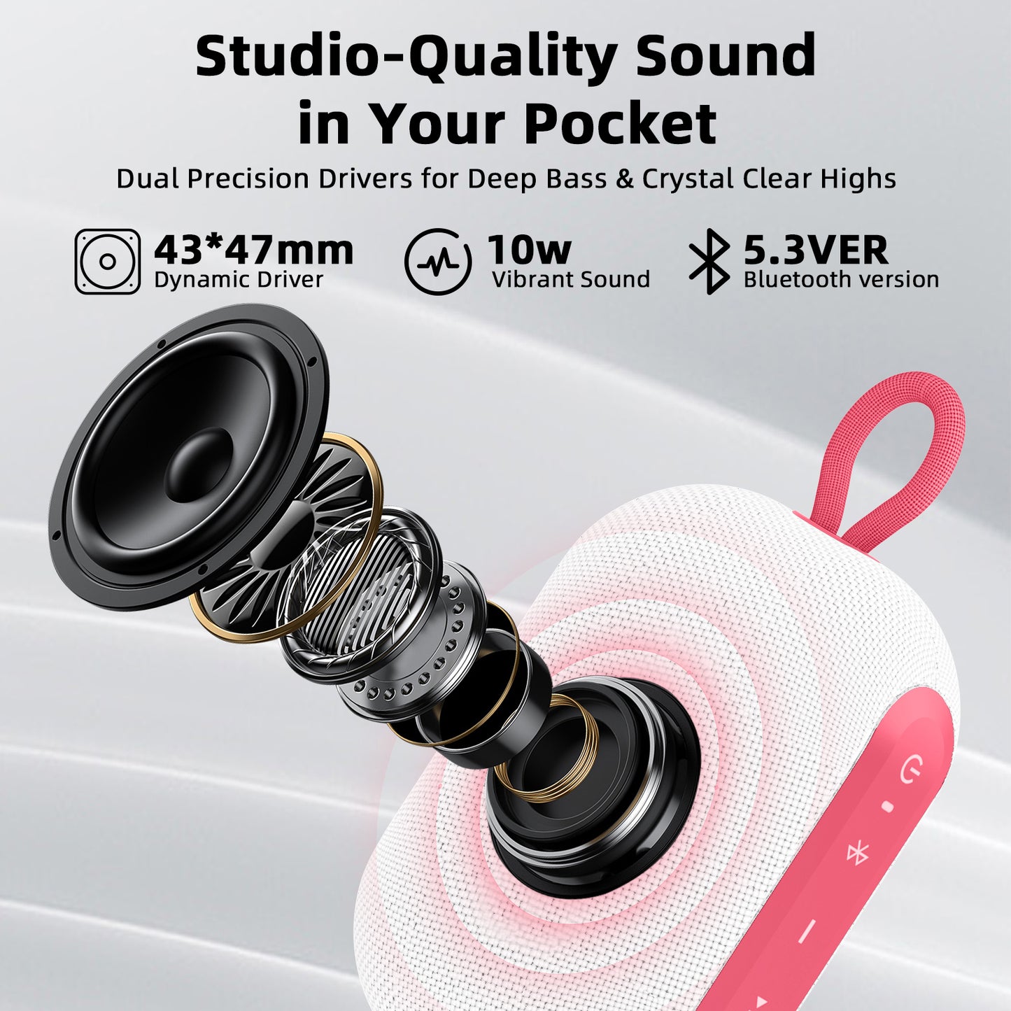 LOBKIN Portable Bluetooth Speaker,IP67 Waterproof 360°Immersive Sound Built in Mic 10W Loud Sound All Day Playtime Wireless Stereo Pairing,Bluetooth 5.4 Small Wireless Speaker for Home/Outdoors/Travel