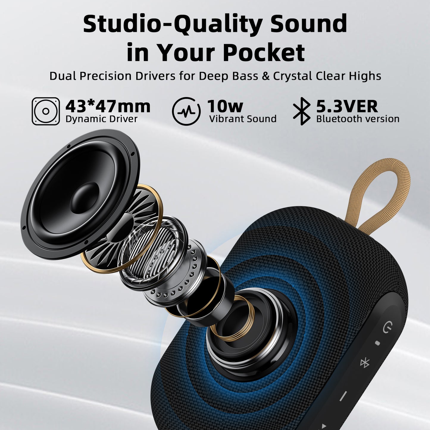 LOBKIN Portable Bluetooth Speaker,IP67 Waterproof 360°Immersive Sound Built in Mic 10W Loud Sound All Day Playtime Wireless Stereo Pairing,Bluetooth 5.4 Small Wireless Speaker for Home/Outdoors/Travel