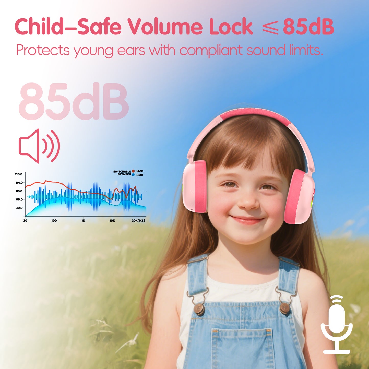 LOBKIN Kids Headphones Bluetooth 5.4,Over Ear Kids Headphones Wireless with Mic 35H Playtime AUX Cord 85dB Safe Volume Limited Foldable Design for Boys Girls Travel/School/iPad