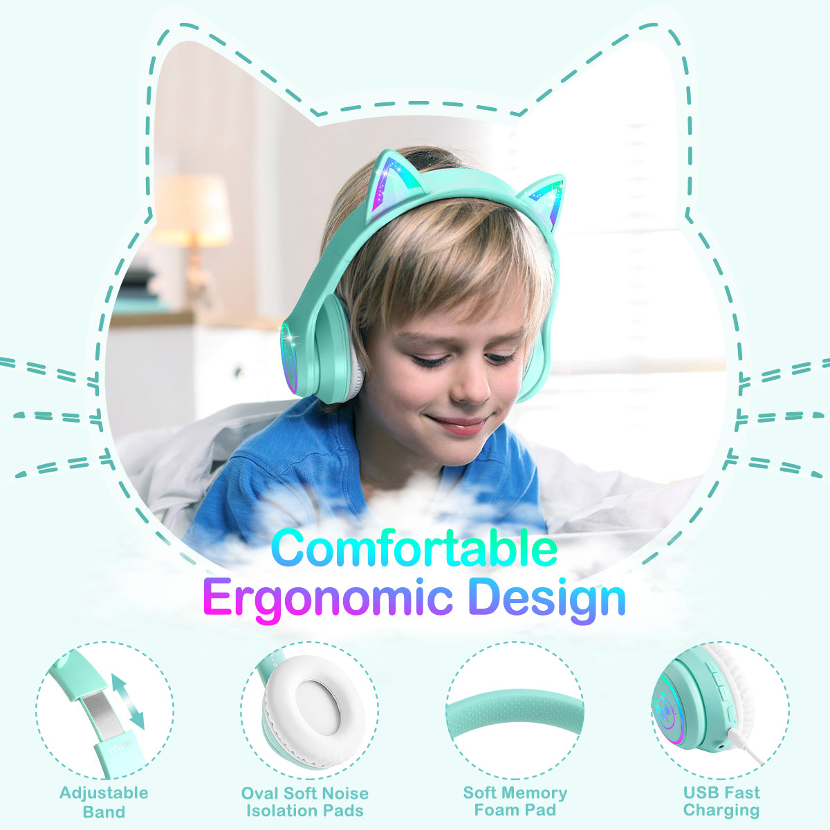 LOBKIN Auriculares Niños con Bolsa, Inalámbricos y con Cable, Auriculares Bluetooth Niños Niñas Plegables Ajustable para Escuela, Viajes