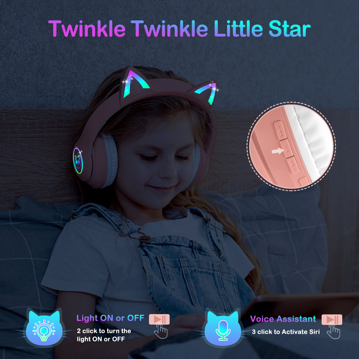 LOBKIN Casque Enfant, Casque Bluetooth Chat Enfant avec Sac, sans Fil et Filaire, Casque Musique Fille Pliable Réglable pour École, Voyage