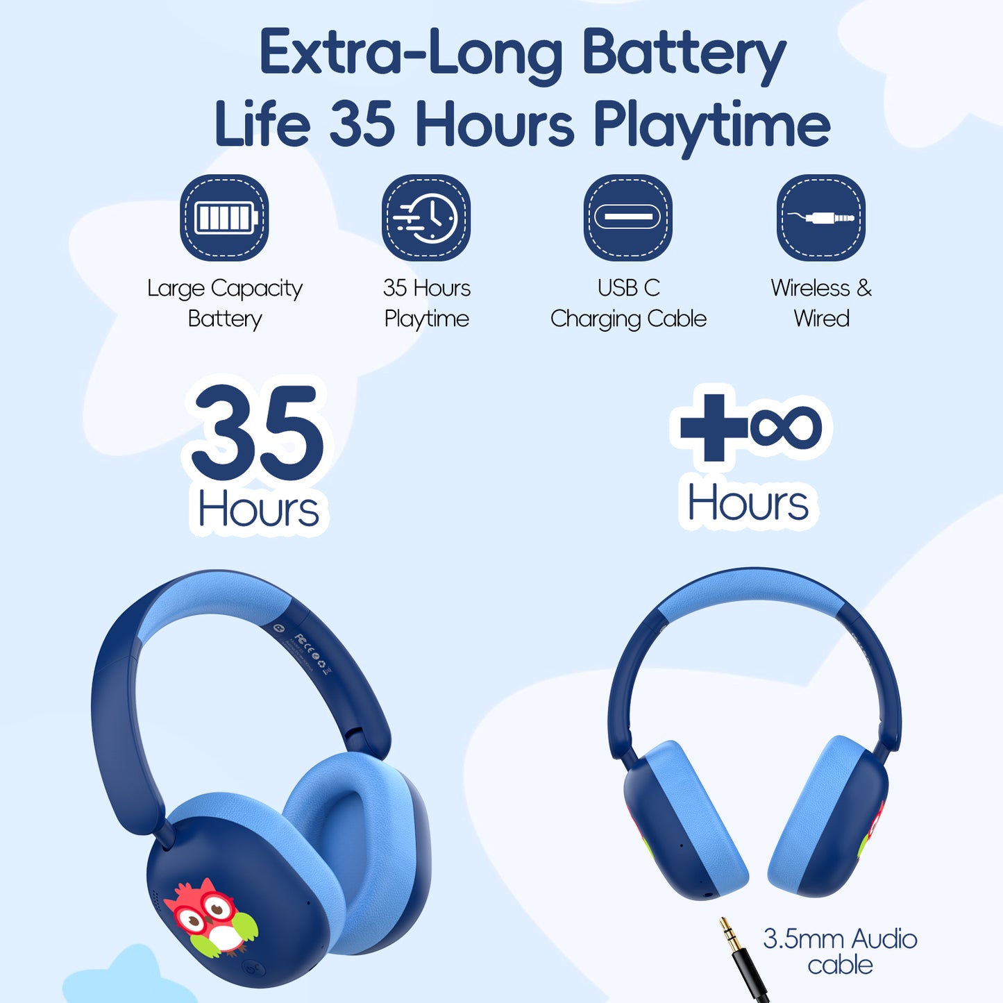 LOBKIN Kids Headphones Bluetooth 5.4,Over Ear Kids Headphones Wireless with Mic 35H Playtime AUX Cord 85dB Safe Volume Limited Foldable Design for Boys Girls Travel/School/iPad
