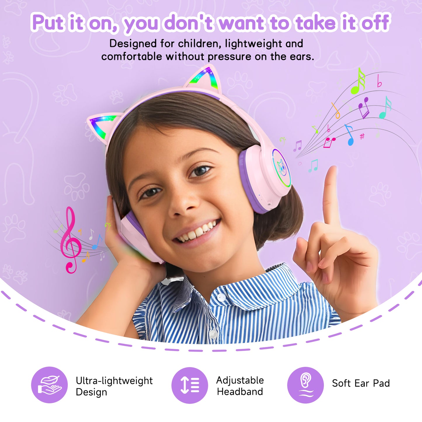 LOBKIN Auriculares Niños con Bolsa, Inalámbricos y con Cable, Auriculares Bluetooth Niños Niñas Plegables Ajustable para Escuela, Viajes