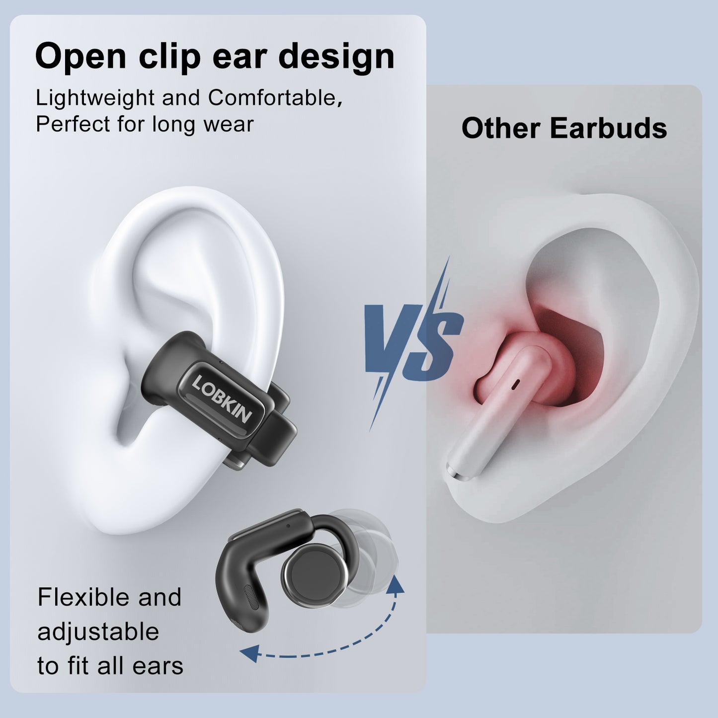 LOBKIN Open Ear Headphones, Clip On Earphones, Wireless Earbud Bluetooth 5.4, Open Ear Earbuds with LED Display and 4GB Memory,Bone Conduction Earbuds Built-in HD Microphone, 36 Hours Playtime