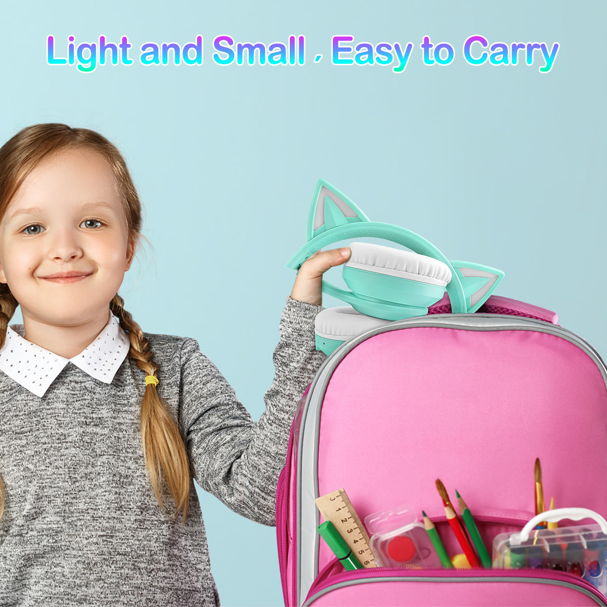 LOBKIN Auriculares Niños con Bolsa, Inalámbricos y con Cable, Auriculares Bluetooth Niños Niñas Plegables Ajustable para Escuela, Viajes