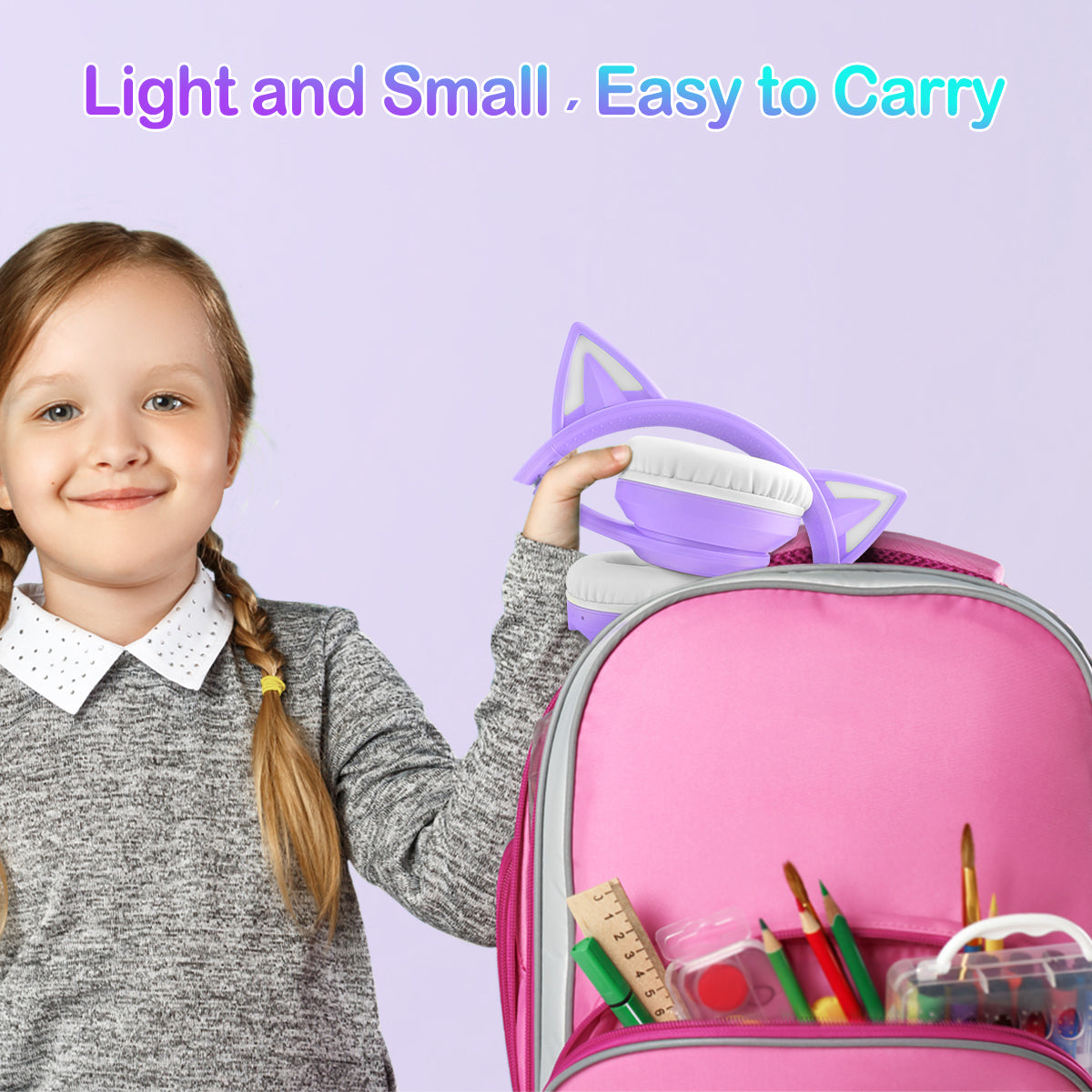 LOBKIN Auriculares Niños con Bolsa, Inalámbricos y con Cable, Auriculares Bluetooth Niños Niñas Plegables Ajustable para Escuela, Viajes