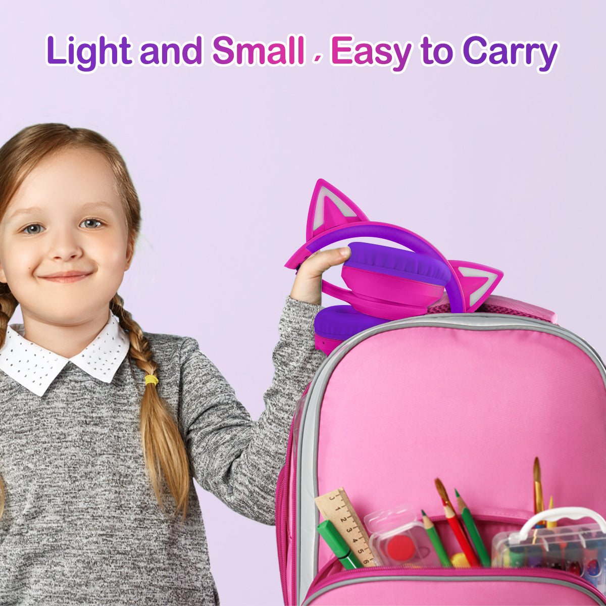 LOBKIN Auriculares Niños con Bolsa, Inalámbricos y con Cable, Auriculares Bluetooth Niños Niñas Plegables Ajustable para Escuela, Viajes