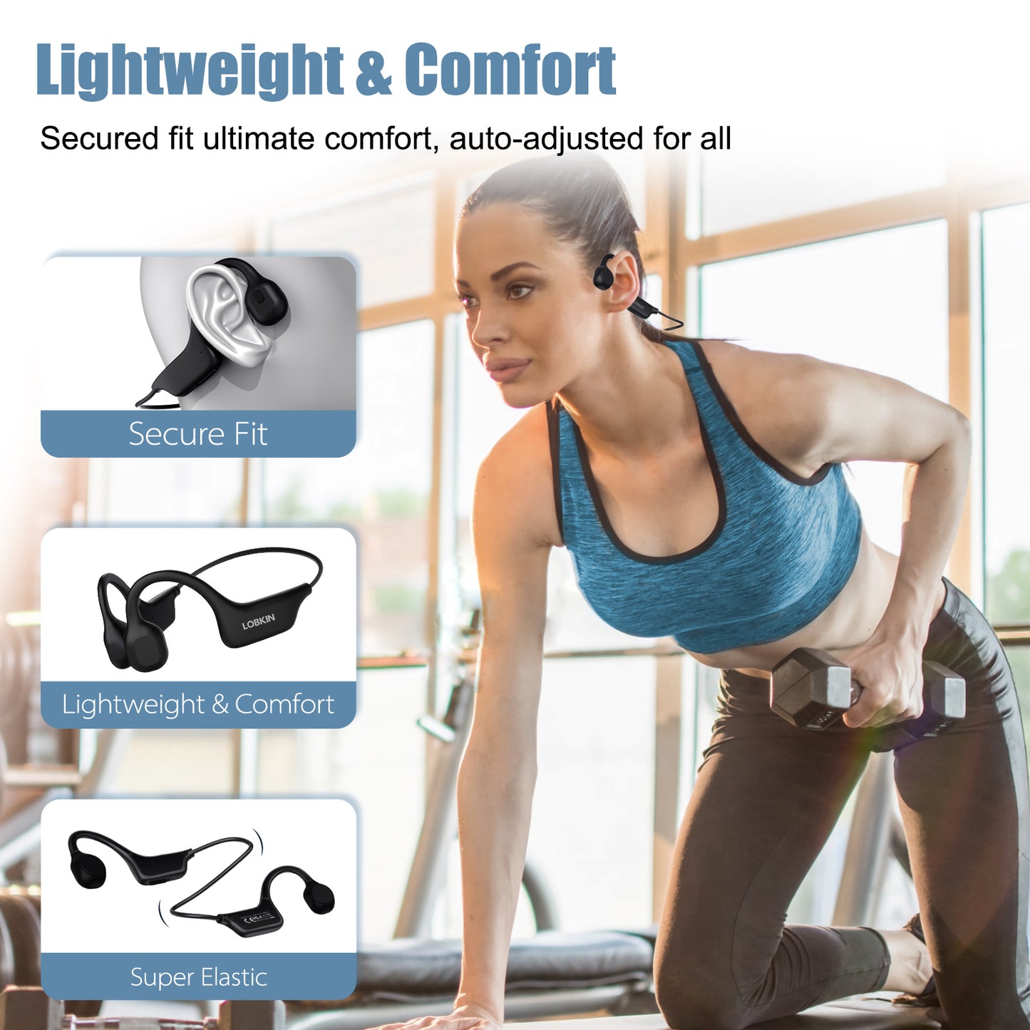 LOBKIN Knochenschall Kopfhörer, Open Ear Kopfhörer Kabellos Bluetooth Knochenschall, Bone Conduction Headphones für Fitness, Fahren, Laufen
