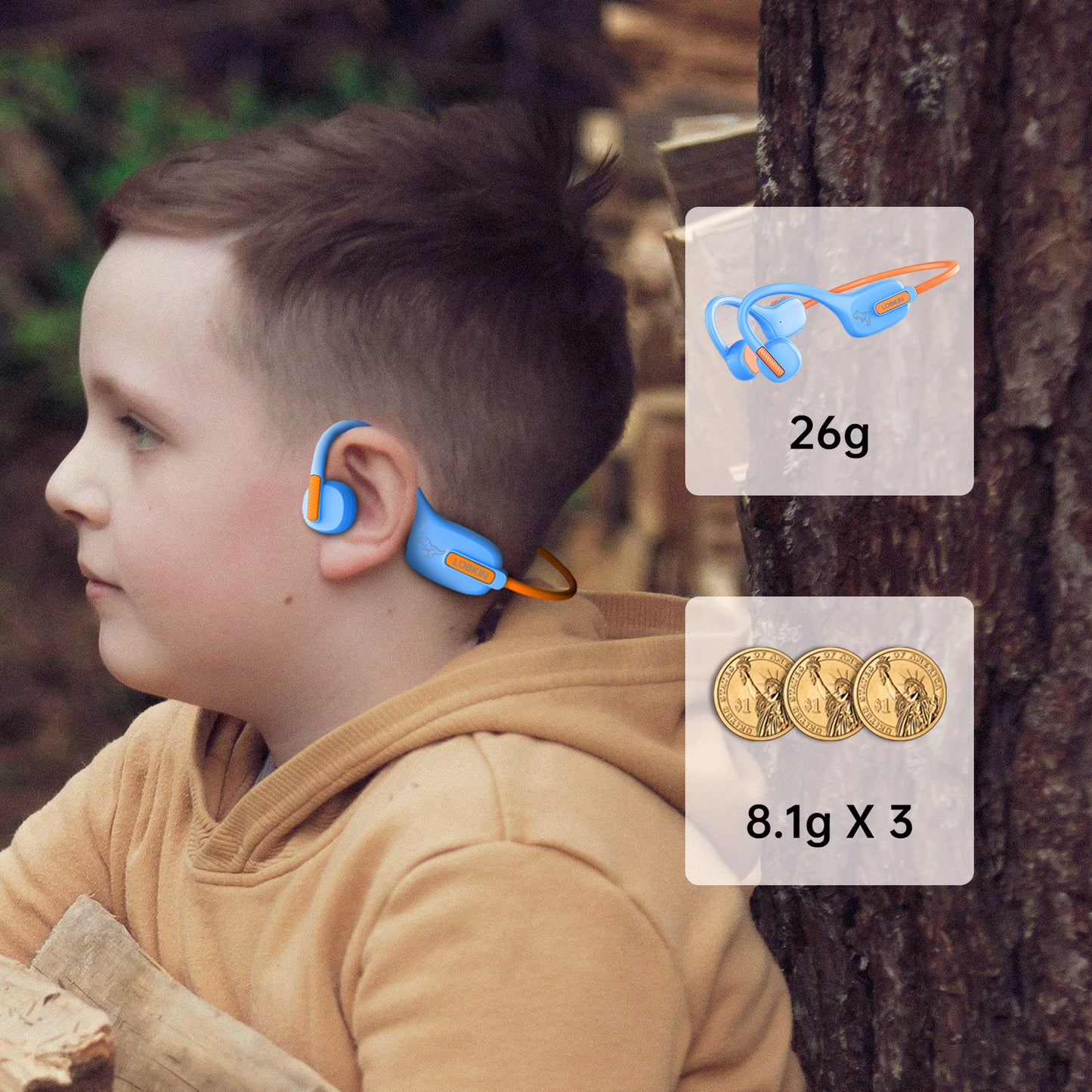 LOBKIN Kids Headphones Open Ear,Bluetooth 5.3 Air Conduction Wireless Lightweight Kids Earbuds IPX5 Waterproof with Microphone for School,Home and Outdoor Activities Gifts for Boys Girls
