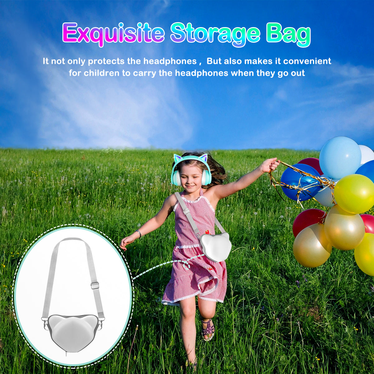 LOBKIN Auriculares Niños con Bolsa, Inalámbricos y con Cable, Auriculares Bluetooth Niños Niñas Plegables Ajustable para Escuela, Viajes