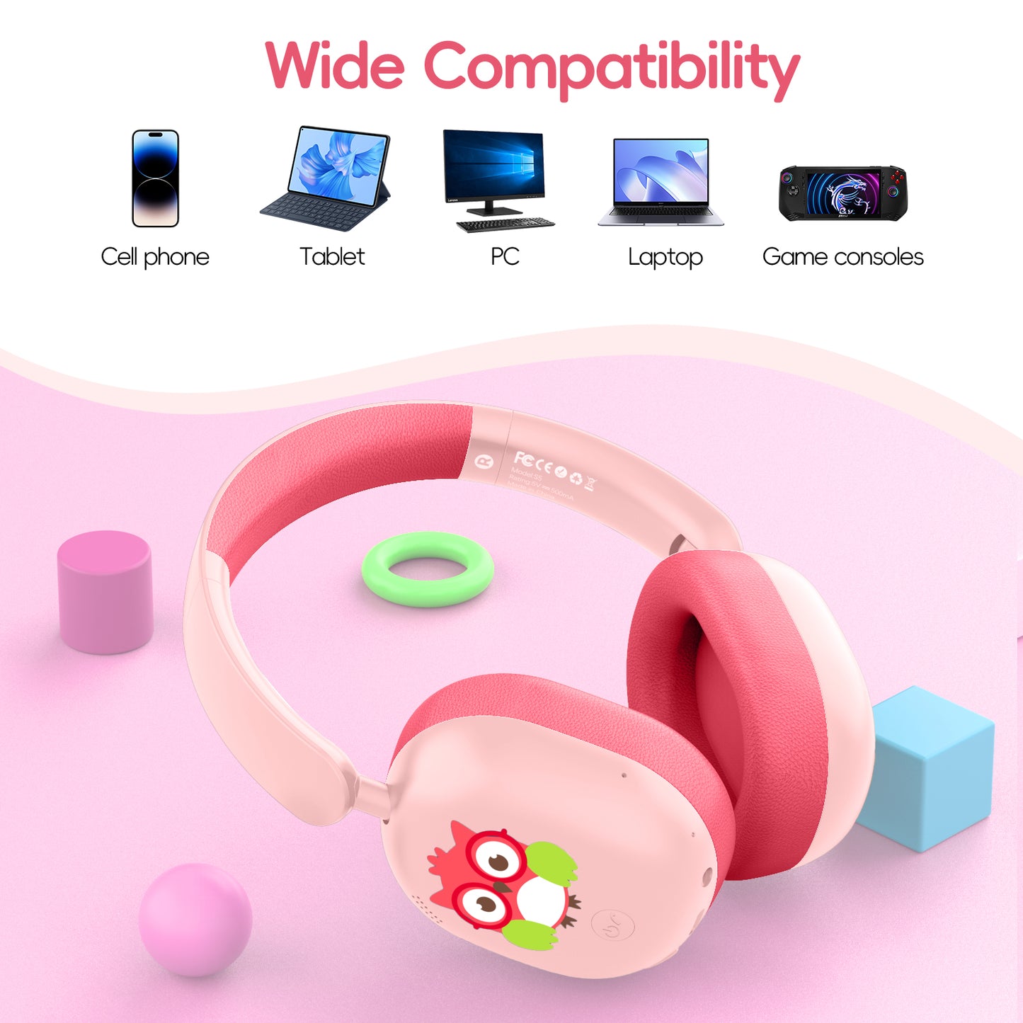 LOBKIN Kids Headphones Bluetooth 5.4,Over Ear Kids Headphones Wireless with Mic 35H Playtime AUX Cord 85dB Safe Volume Limited Foldable Design for Boys Girls Travel/School/iPad