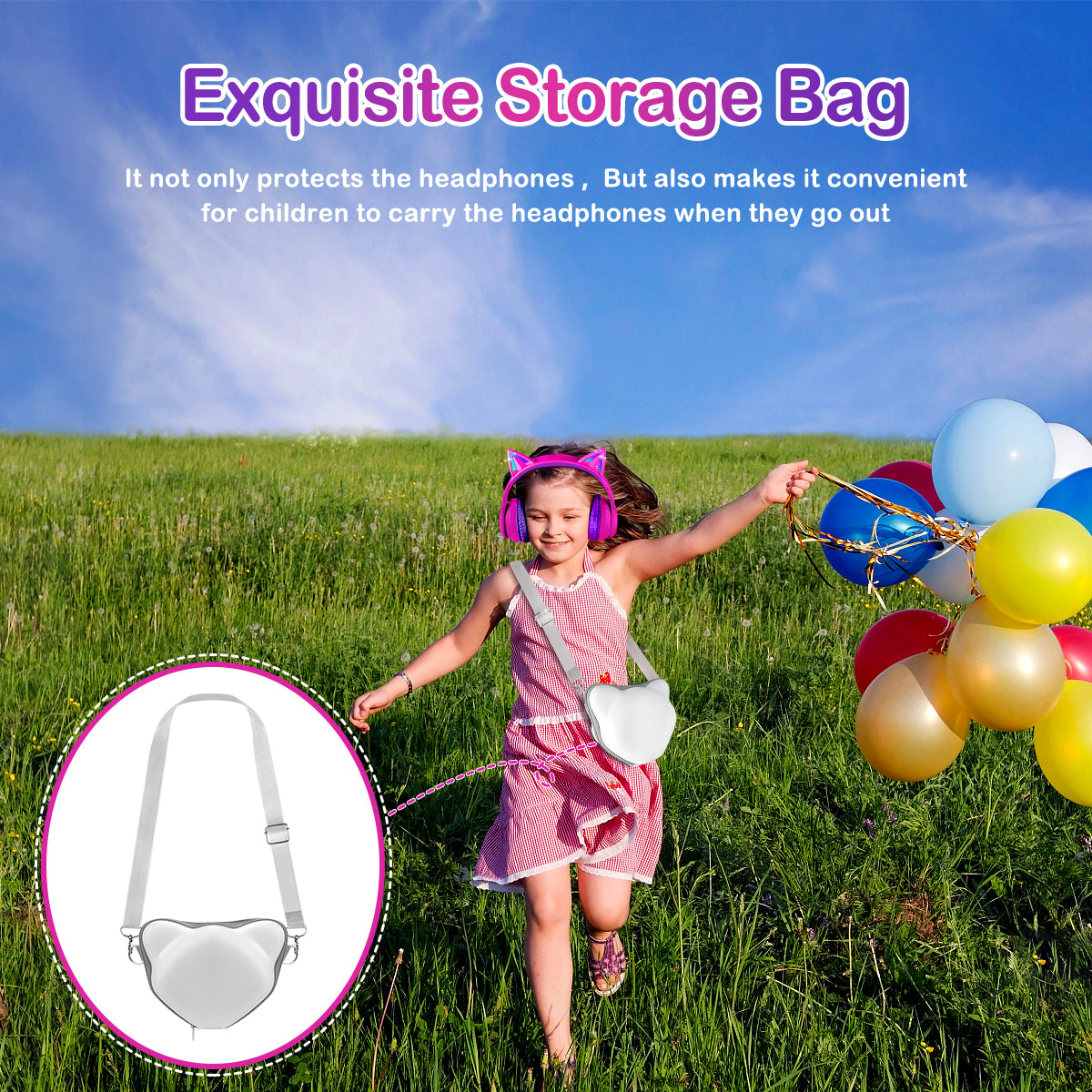 LOBKIN Auriculares Niños con Bolsa, Inalámbricos y con Cable, Auriculares Bluetooth Niños Niñas Plegables Ajustable para Escuela, Viajes
