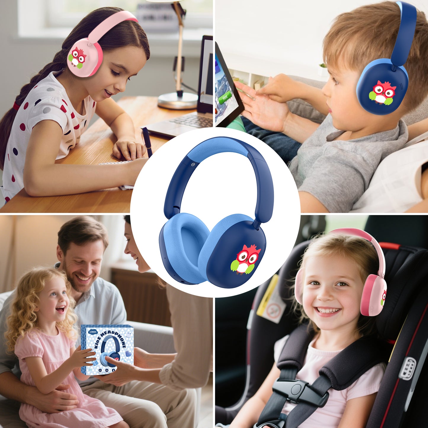 LOBKIN Kids Headphones Bluetooth 5.4,Over Ear Kids Headphones Wireless with Mic 35H Playtime AUX Cord 85dB Safe Volume Limited Foldable Design for Boys Girls Travel/School/iPad