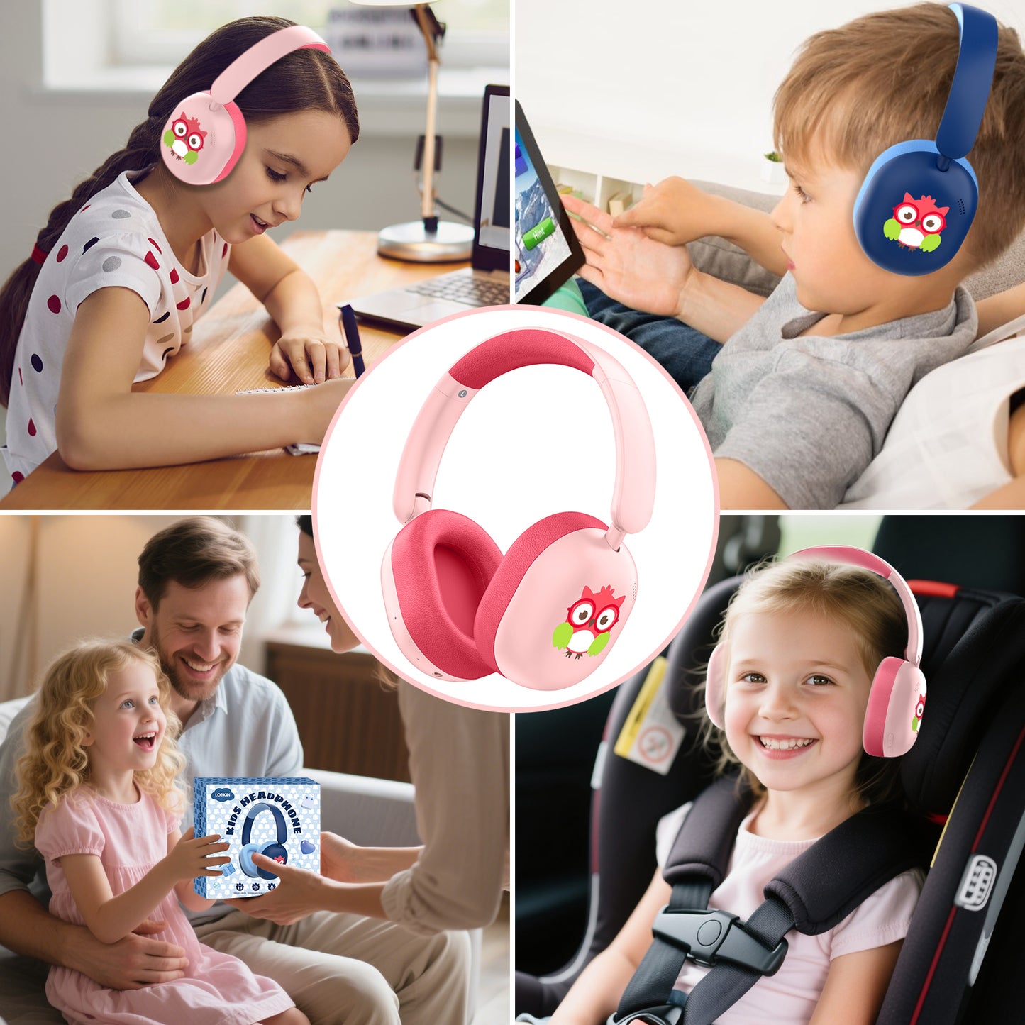 LOBKIN Kids Headphones Bluetooth 5.4,Over Ear Kids Headphones Wireless with Mic 35H Playtime AUX Cord 85dB Safe Volume Limited Foldable Design for Boys Girls Travel/School/iPad