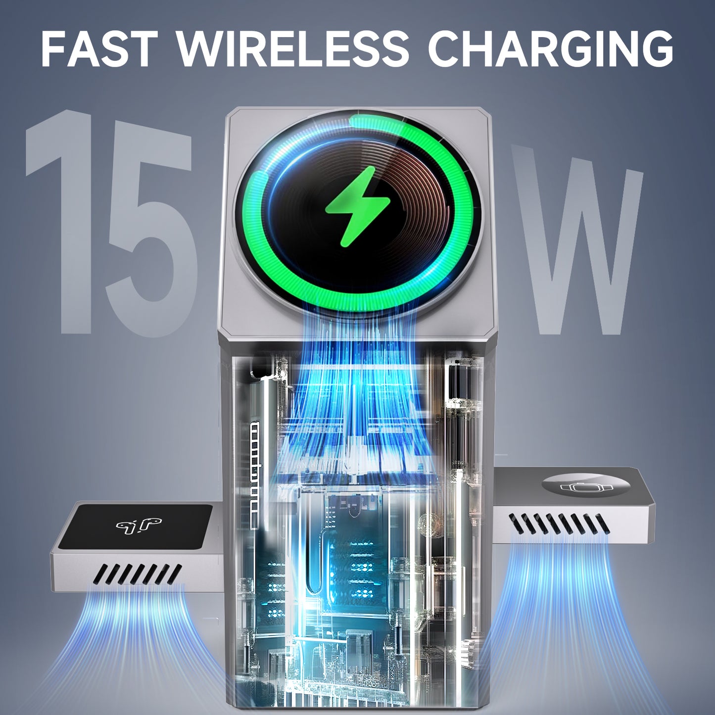 LOBKIN 3 in 1 Charging Station for iPhone, Mag-Safe Charger, Rotating Wireless Charger Stand for iPhone 16–12 Series, AirPods, Apple Watch