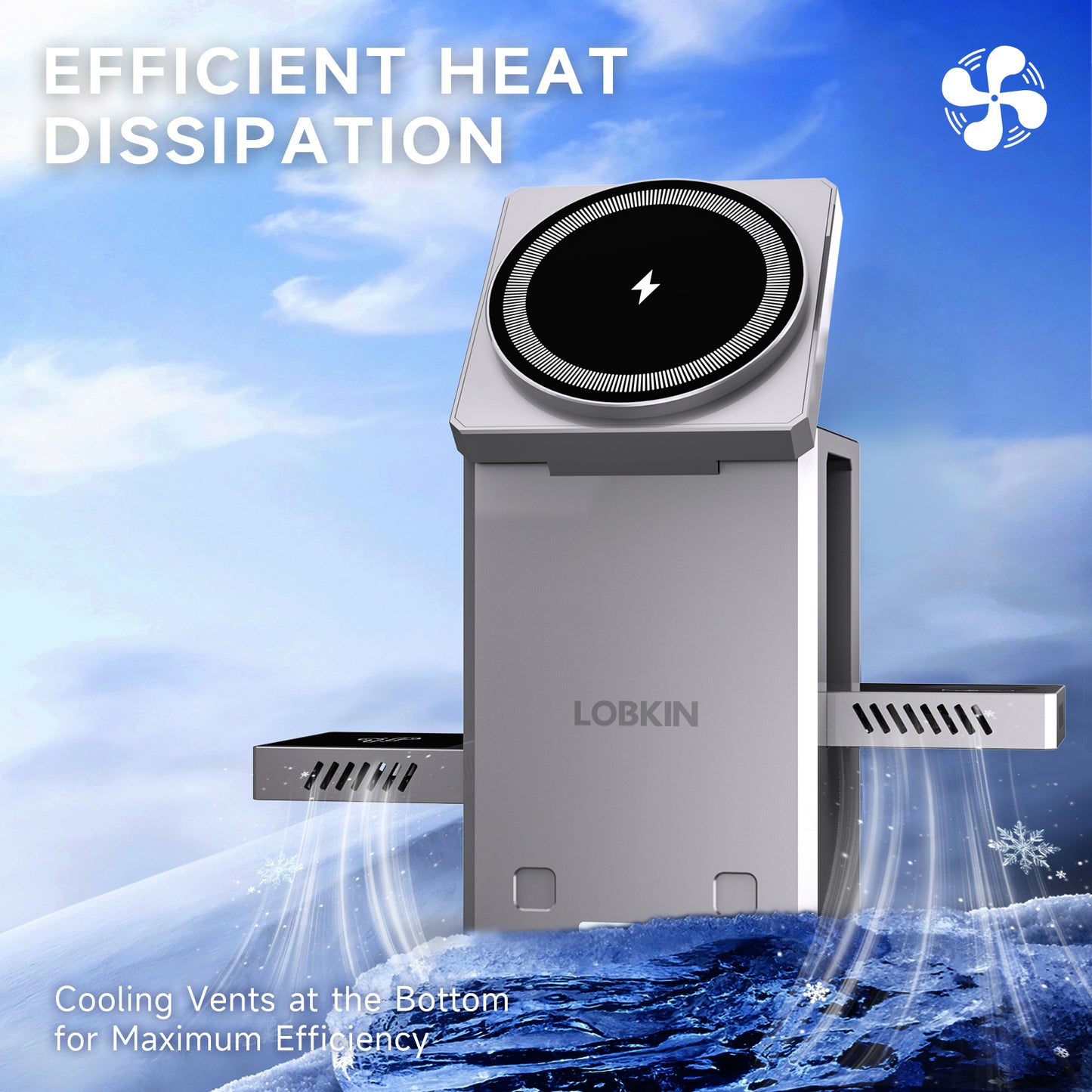 LOBKIN 3 in 1 Charging Station for iPhone, Mag-Safe Charger, Rotating Wireless Charger Stand for iPhone 16–12 Series, AirPods, Apple Watch
