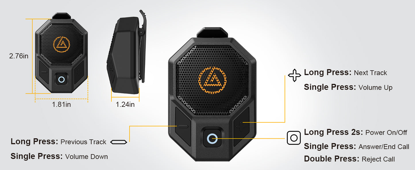 LOBKIN Wearable Bluetooth Speaker, Clip On Mini Portable Speakers,Wireless Bluetooth 5.4 Built-in Mic IPX5 Waterproof Compact Hands-Free Calls for Jobsite Work,Outdoor Activities