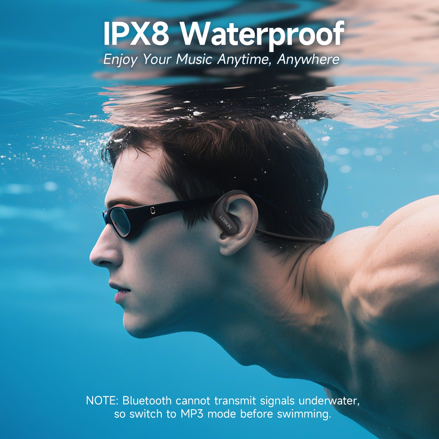 LOBKIN Waterproof Earbuds for Swimming,Bone Conduction Headphones IPX8 Swimming Headphones 8GB Memory Bluetooth 5.4 Wireless 8H Playtime in Ear Underwater Sport Earphones for Swimming,Running