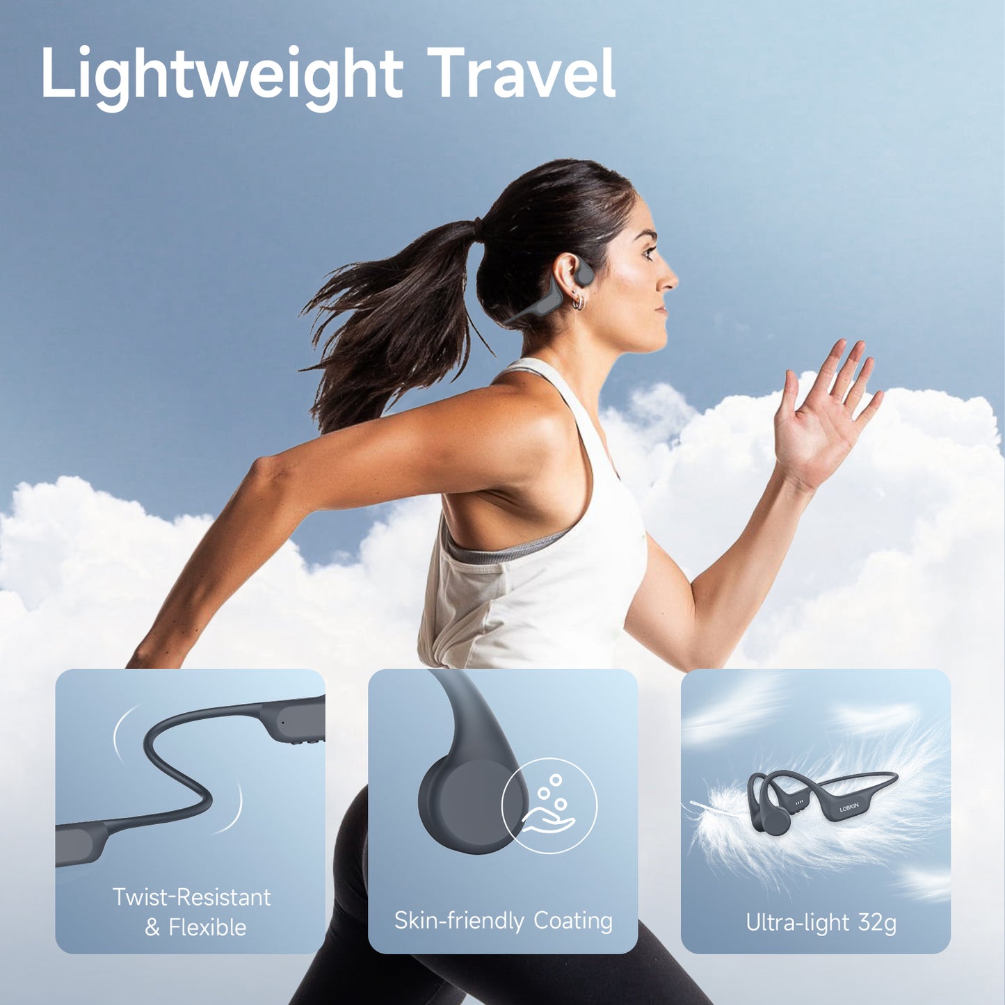 LOBKIN Bone Conduction Headphones Bluetooth 5.4 Swimming Headphones Underwater IP68 Waterproof Open Ear Sports Bone Conduction Earphones with Mic and Built-in 32GB MP3 for Running,Cycling,Gym