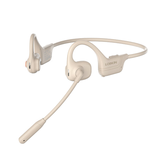 LOBKIN Open Ear Headphones with Mic, Trucker Bluetooth Headset with Noise Cancelling Microphone and Multipoint Connect, Wireless Bluetooth 5.3 Headset for Computer Work, Driving, Workouts, Cream