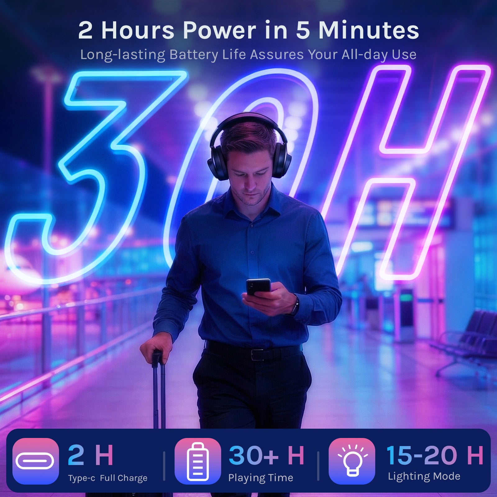 LOBKIN S35- Open Ear Headphones- Bluetooth 6.0 RGB Lights Mic Detachable Voice Assistant