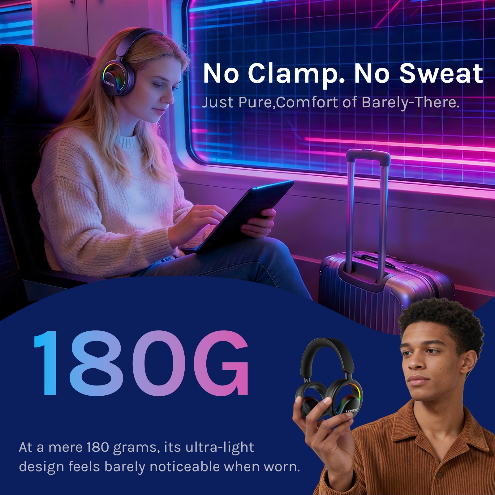 LOBKIN S35- Open Ear Headphones- Bluetooth 6.0 RGB Lights Mic Detachable Voice Assistant
