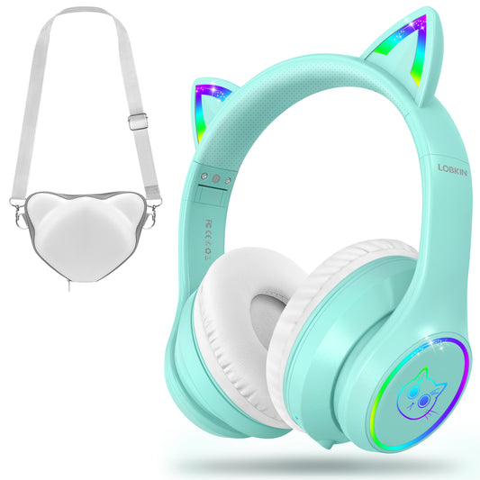 LOBKIN Auriculares Niños con Bolsa, Inalámbricos y con Cable, Auriculares Bluetooth Niños Niñas Plegables Ajustable para Escuela, Viajes