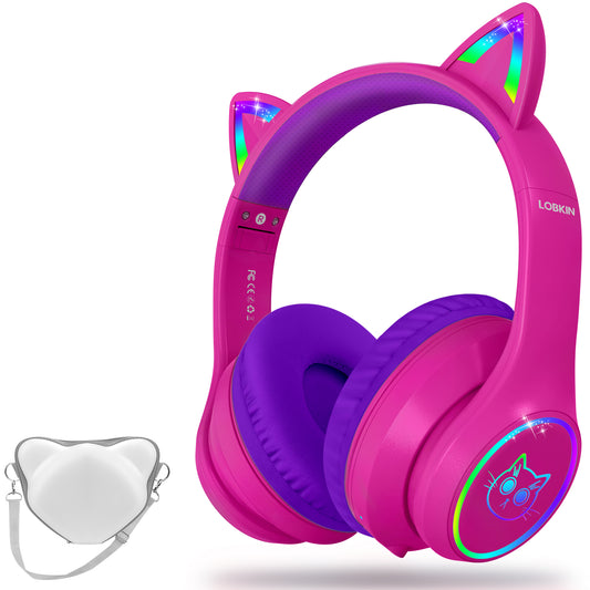 LOBKIN Auriculares Niños con Bolsa, Inalámbricos y con Cable, Auriculares Bluetooth Niños Niñas Plegables Ajustable para Escuela, Viajes