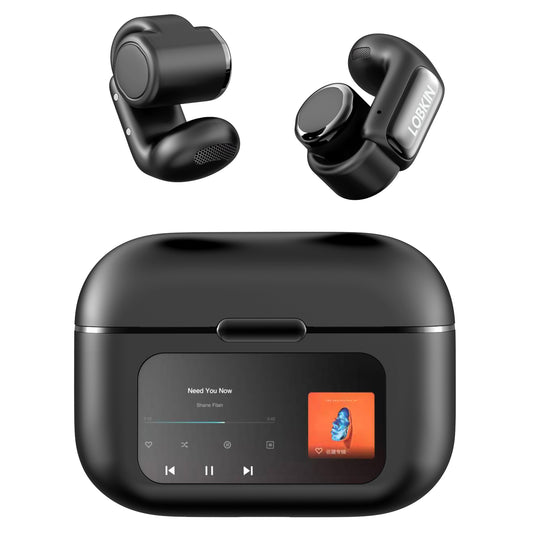 LOBKIN Open Ear Headphones, Clip On Earphones, Wireless Earbud Bluetooth 5.4, Open Ear Earbuds with LED Display and 4GB Memory,Bone Conduction Earbuds Built-in HD Microphone, 36 Hours Playtime