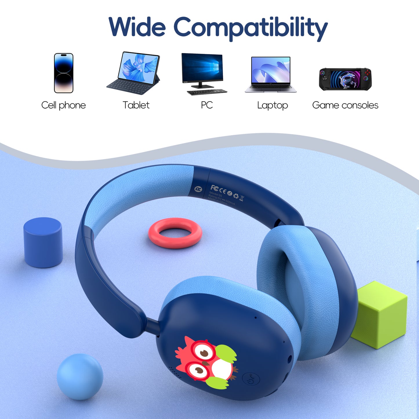 LOBKIN Kids Headphones Bluetooth 5.4,Over Ear Kids Headphones Wireless with Mic 35H Playtime AUX Cord 85dB Safe Volume Limited Foldable Design for Boys Girls Travel/School/iPad