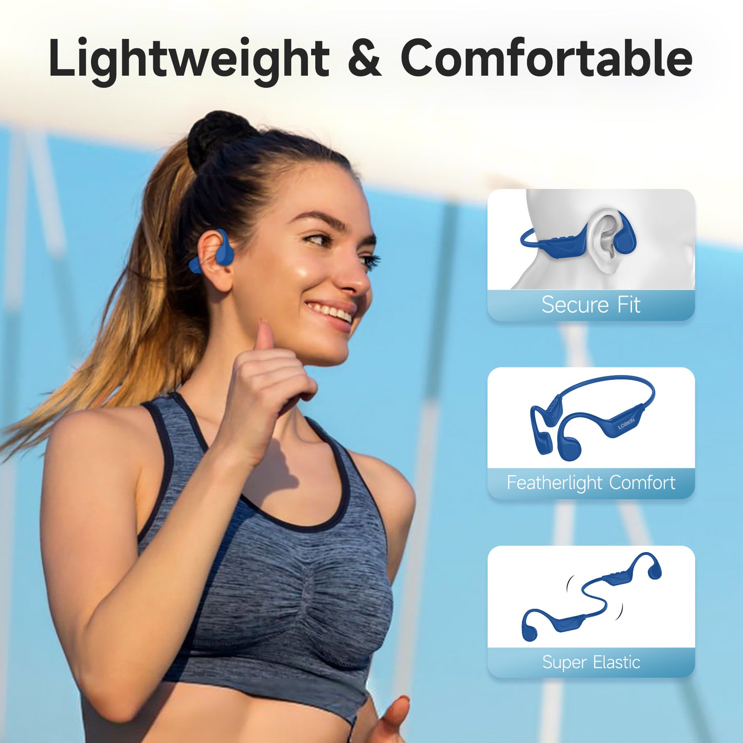 LOBKIN Bone Conduction Headphones Bluetooth 5.4, Open Ear Headphones Wireless with Mic, IPX5 Waterproof Sports Earphone for Running, Gym Workout, Ski, Cycling