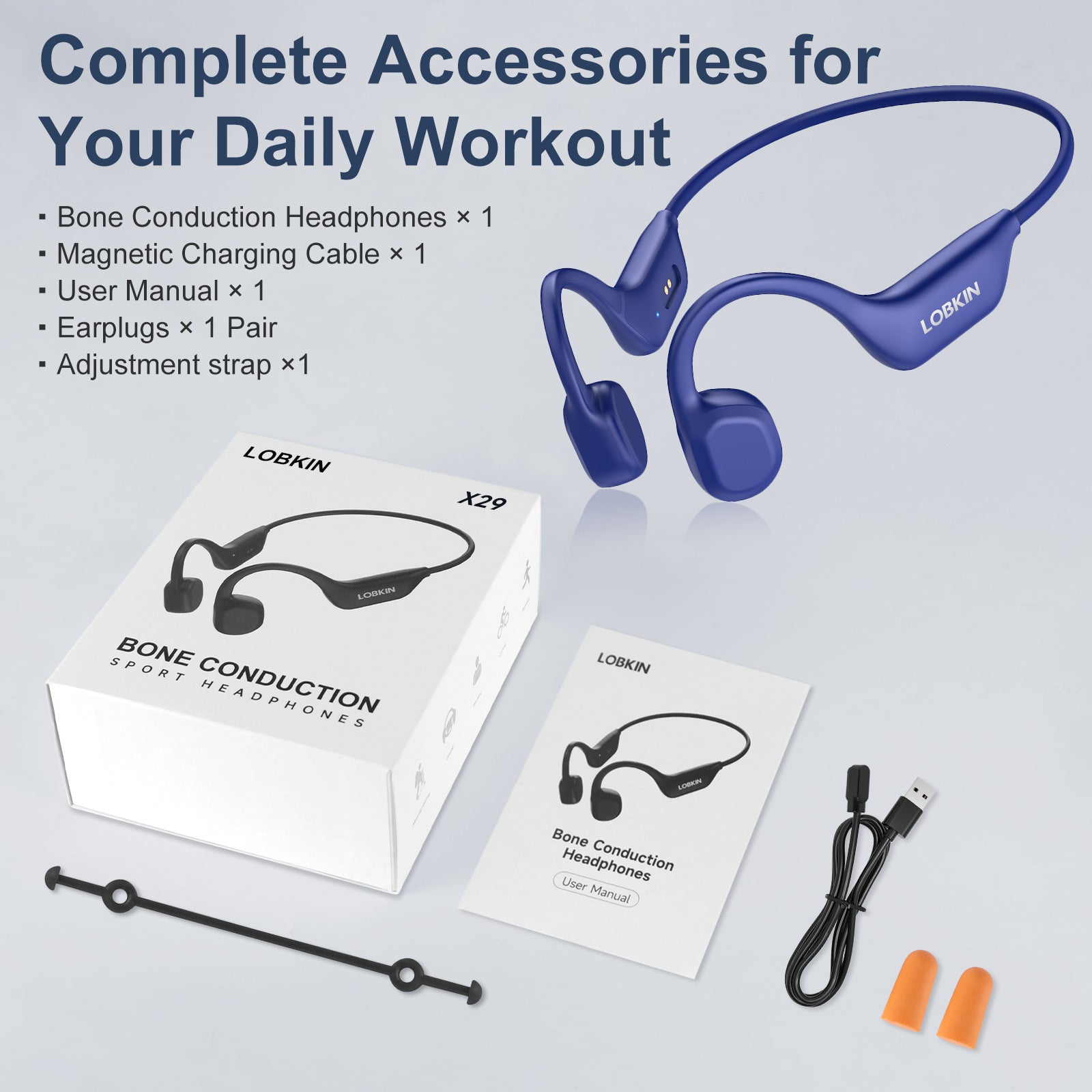 LOBKIN X29-Bone Conduction Headphones - Bluetooth 6.0 IPX6 Magnetic Charging