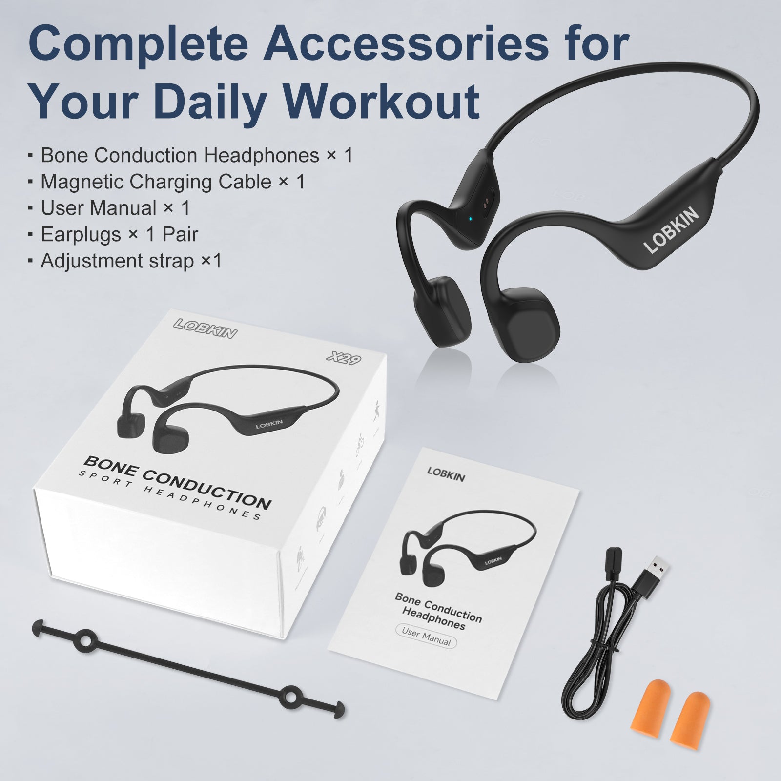 LOBKIN X29-Bone Conduction Headphones - Bluetooth 6.0 IPX6 Magnetic Charging