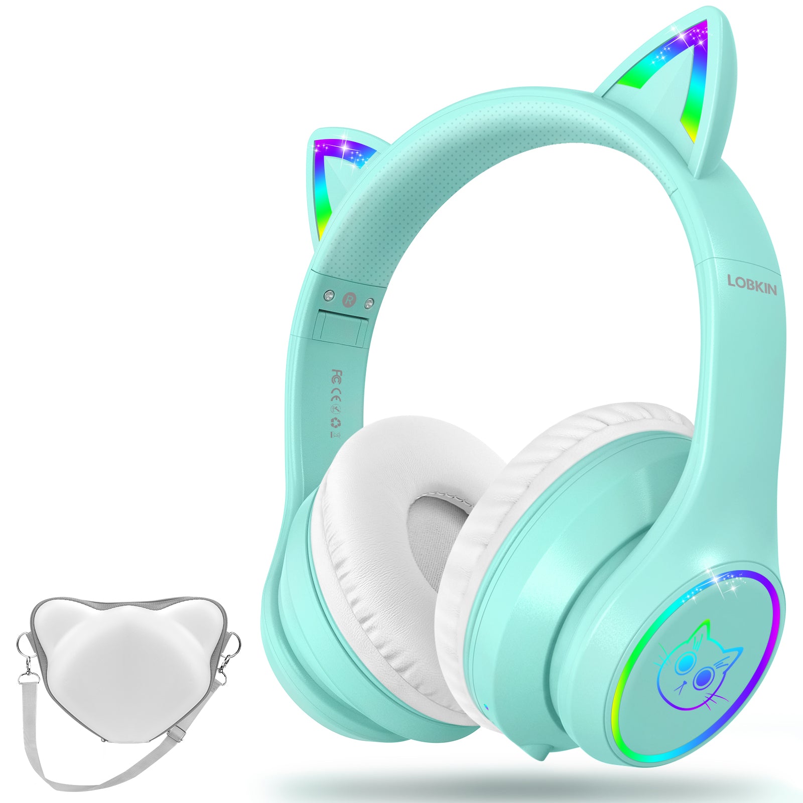 LOBKIN S16 Kids Bluetooth Headphones - LED Lights 50H Playtime