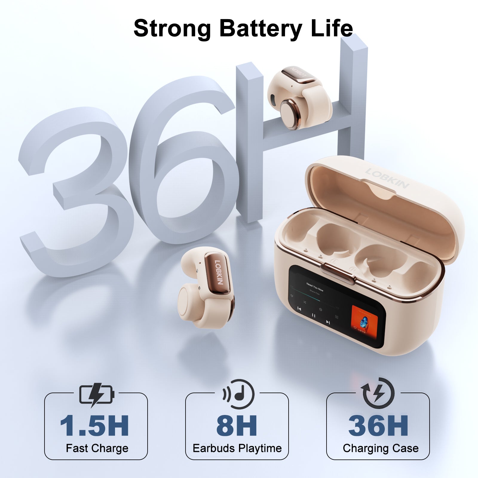 LOBKIN S18 Open Ear Clip On Earbuds - LED Display 36H