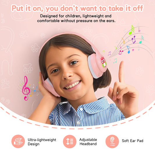 LOBKIN Active Noise Cancelling Headphones for Kids,Bluetooth 5.4,Kids Headphones Wireless with Mic 50H Playtime AUX Cord Safe Volume Limited Foldable for Boy Girl Travel/School/iPad(with LED Lights)