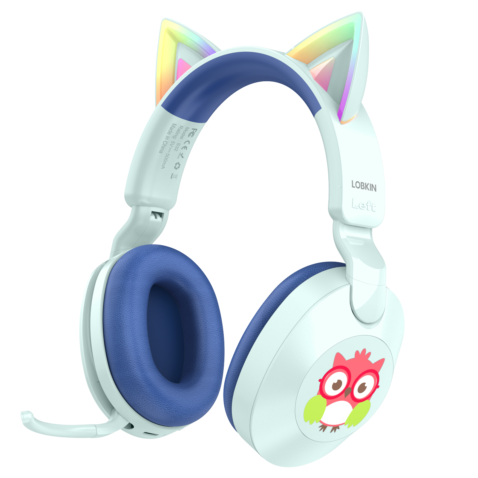 LOBKIN S32 Kids Cat Ear Headphones - Bluetooth 6.0 LED Lights