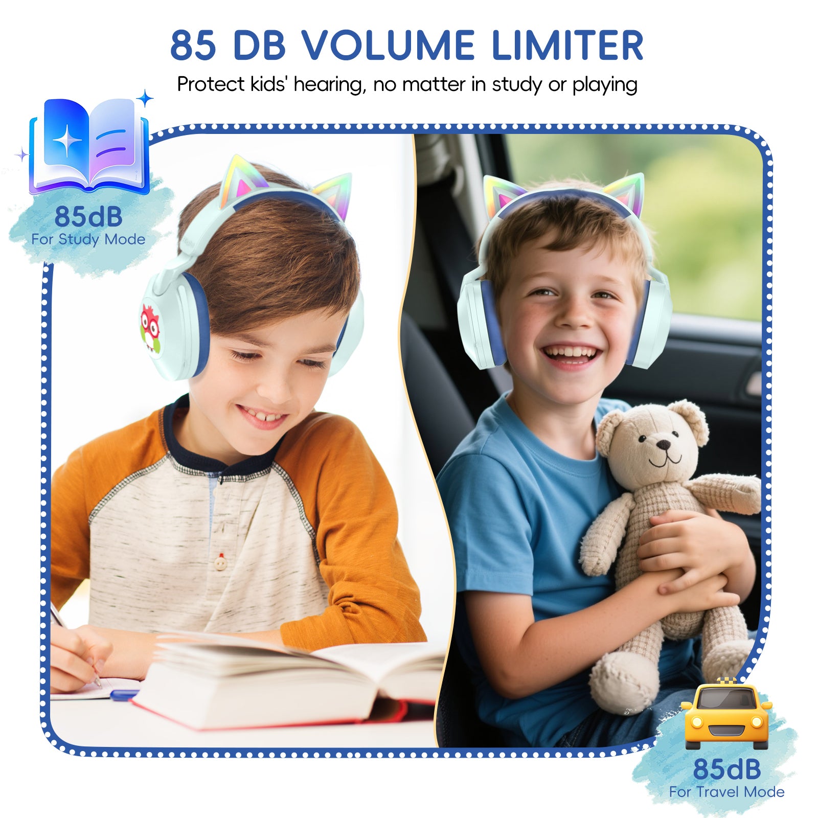 LOBKIN S32 Kids Cat Ear Headphones - Bluetooth 6.0 LED Lights