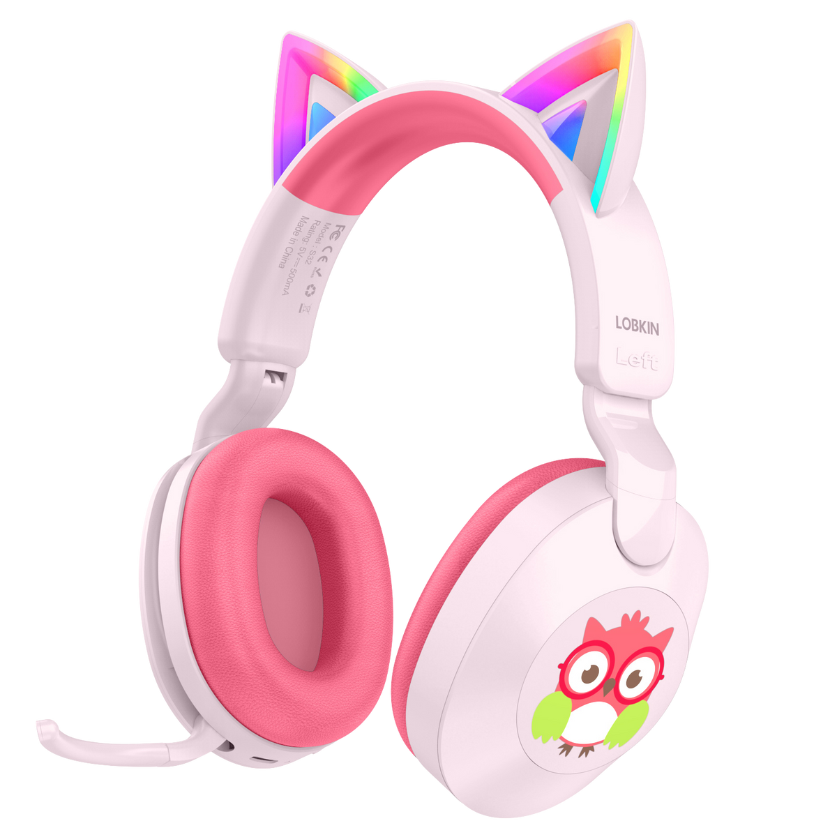 LOBKIN S32 Kids Cat Ear Headphones - Bluetooth 6.0 LED Lights