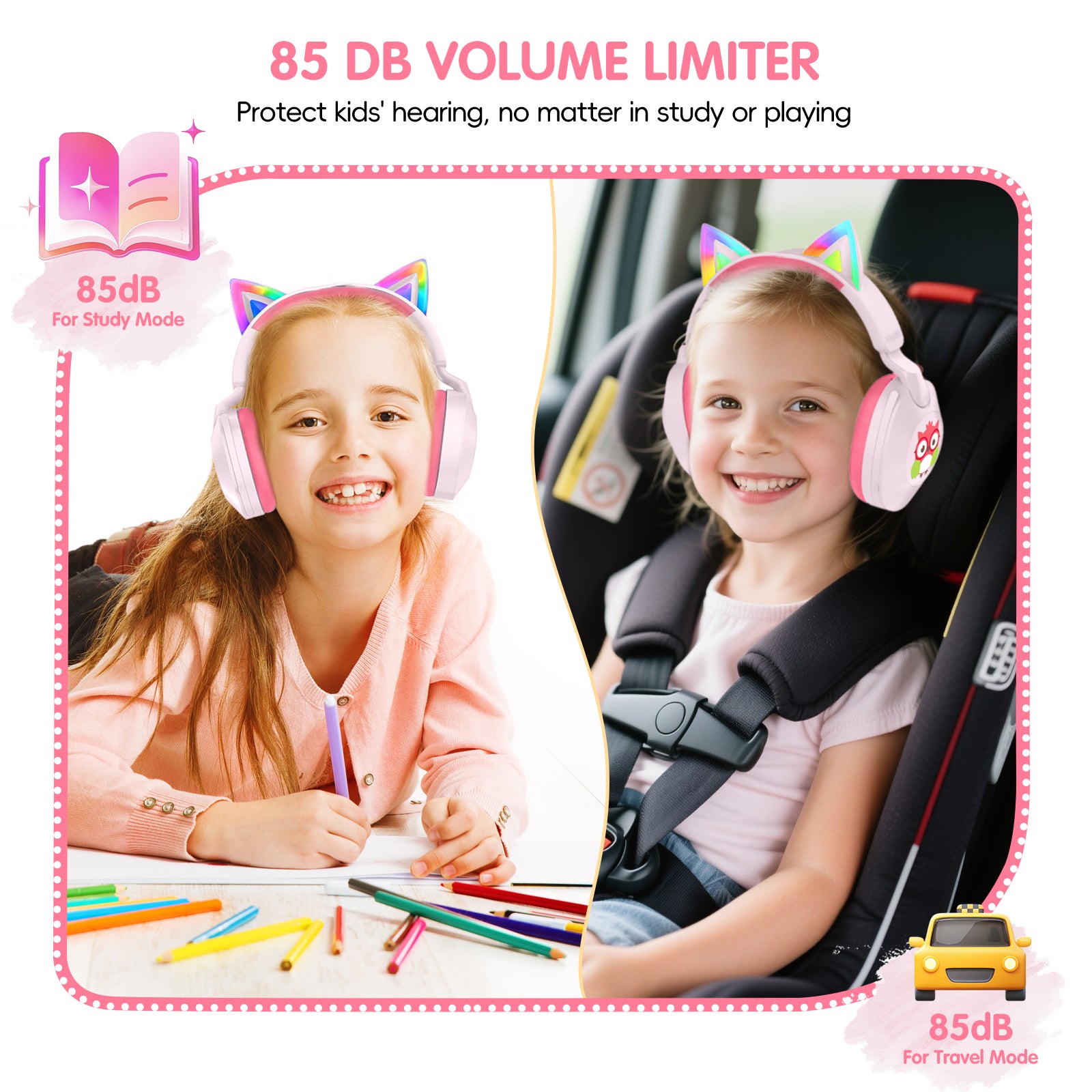 LOBKIN S32 Kids Cat Ear Headphones - Bluetooth 6.0 LED Lights