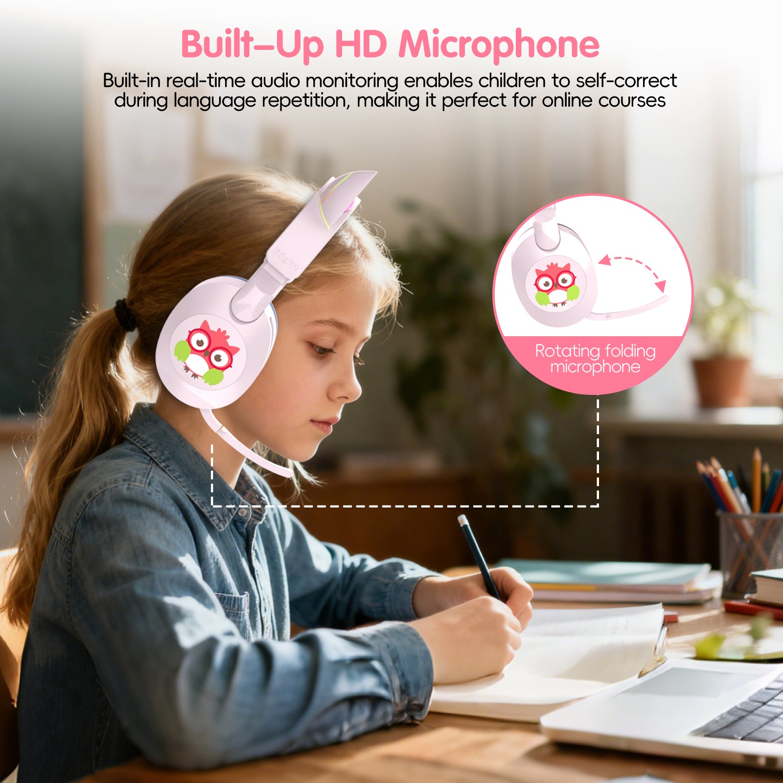 LOBKIN S32 Kids Cat Ear Headphones - Bluetooth 6.0 LED Lights
