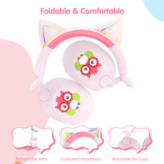 LOBKIN S32 Kids Cat Ear Headphones - Bluetooth 6.0 LED Lights