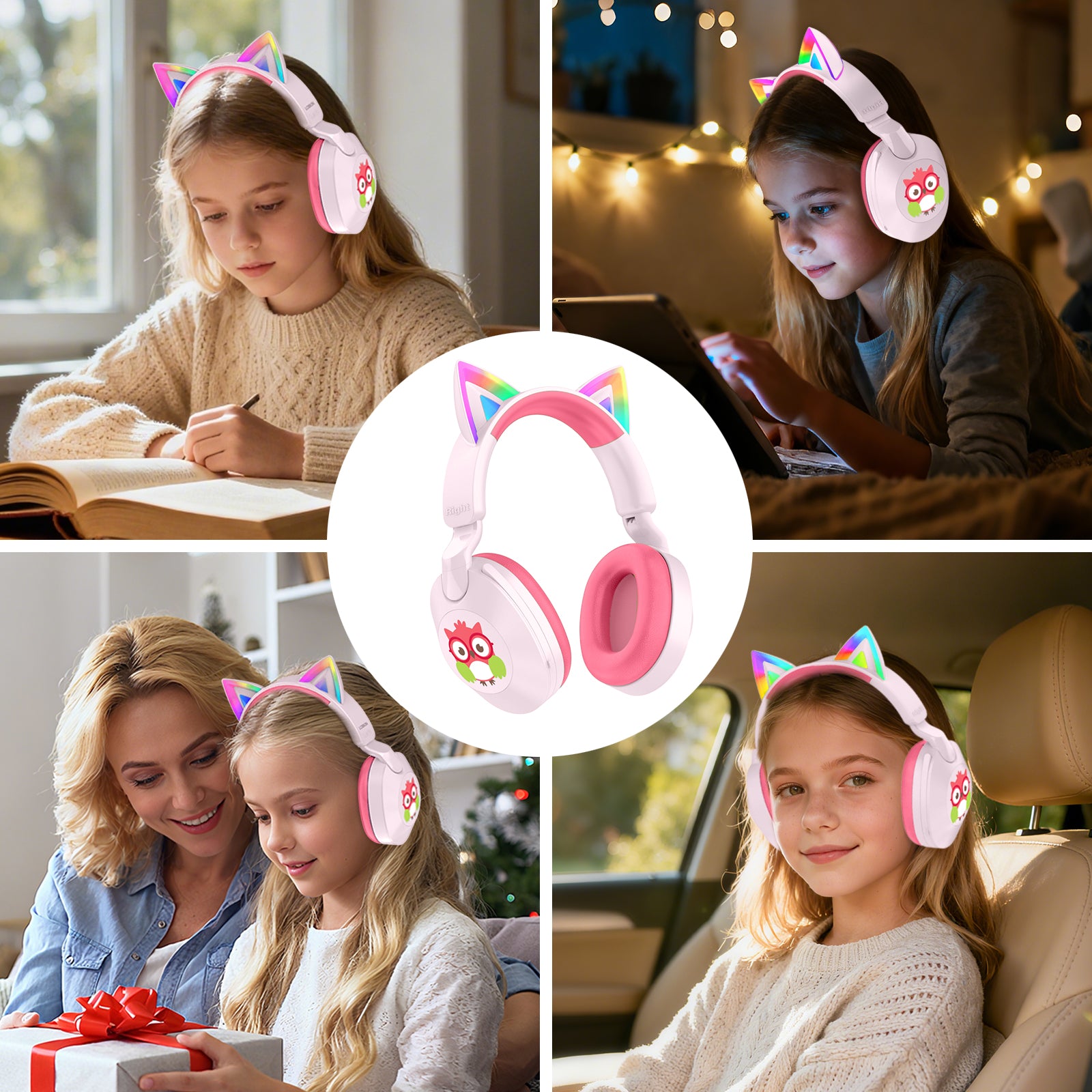 LOBKIN S32 Kids Cat Ear Headphones - Bluetooth 6.0 LED Lights