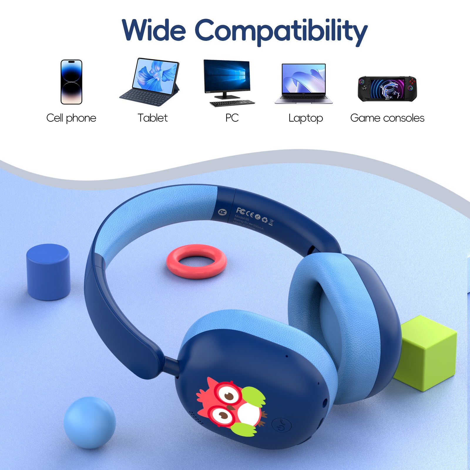 LOBKIN S33 Kids Bluetooth Headphones - 55H Playtime Safe Volume