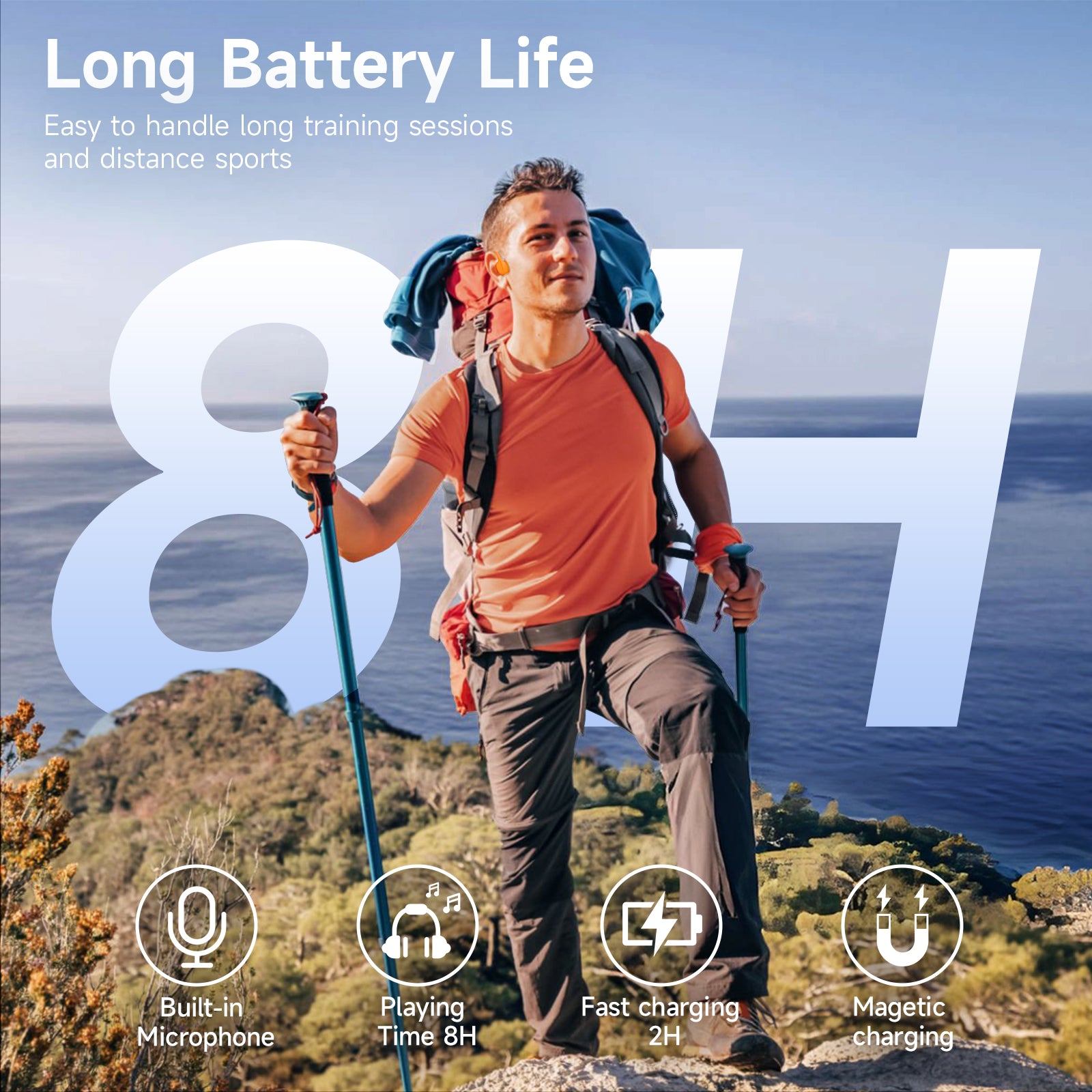 LOBKIN X21-Orange Swimming Headphones - Bluetooth 6.0 IPX8 32GB